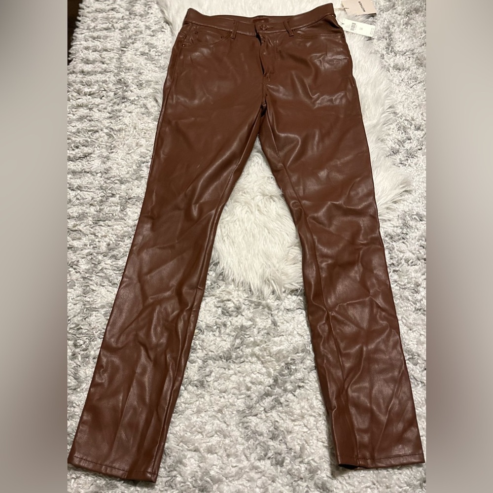 MOTHER Rail Skimp Coated Pants NWT 28 High Rise Leather Look Slim Straight - Picture 16 of 16